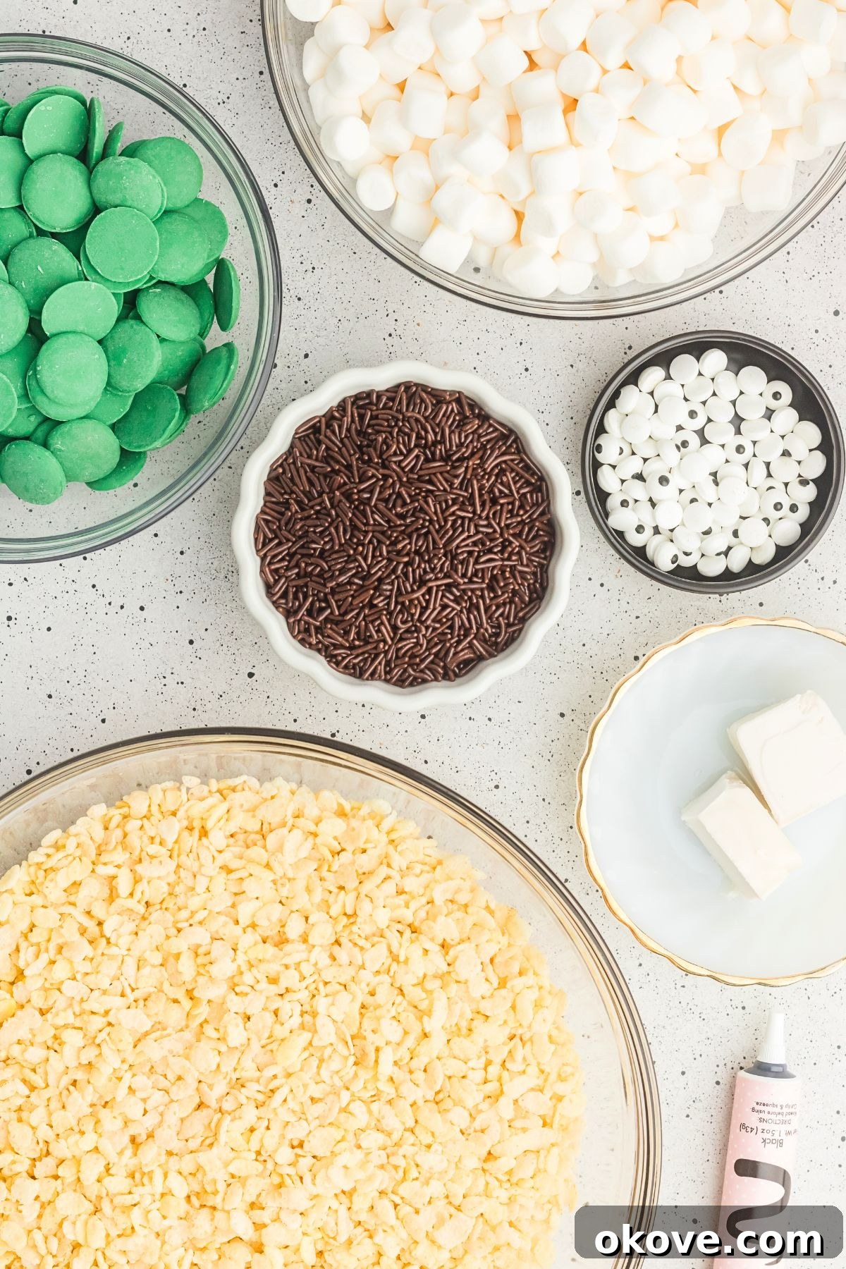 Monster Mash Krispies 3 Rice cereal with other ingredients needed to make rice krispies treats.