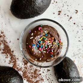 Creamy Avocado Chocolate Pudding topped with sprinkles