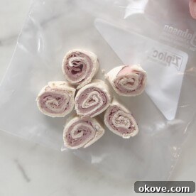 Several sandwich roll ups in a ziploc bag