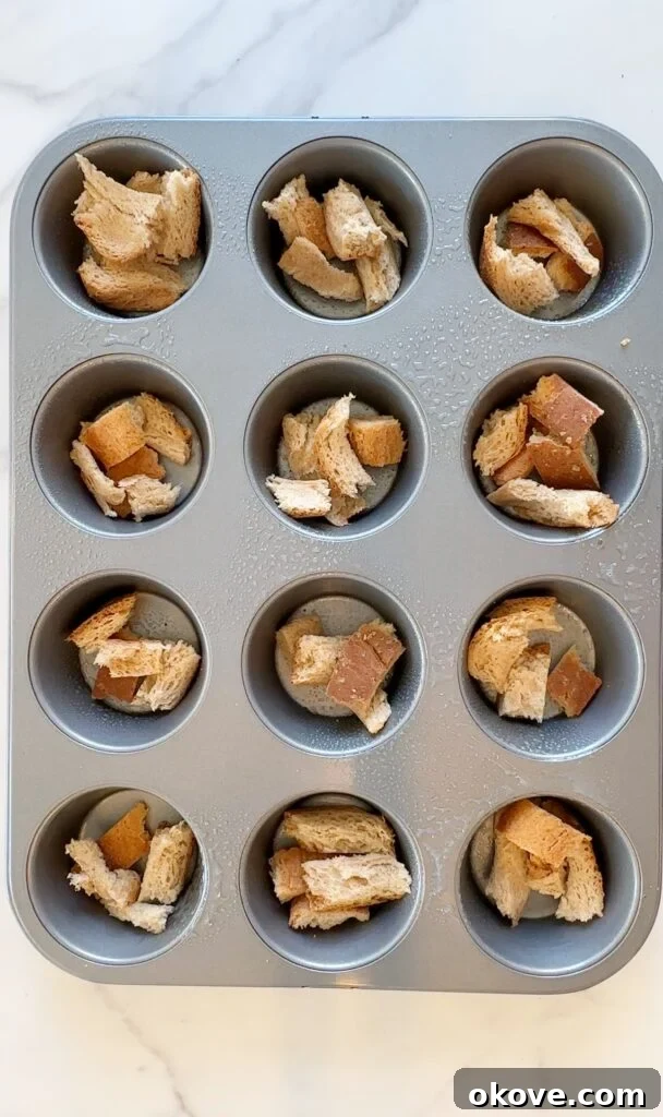 Morning Muffin Bites 3 Fresh ingredients laid out for breakfast cups: bread, ham, cheese, and eggs