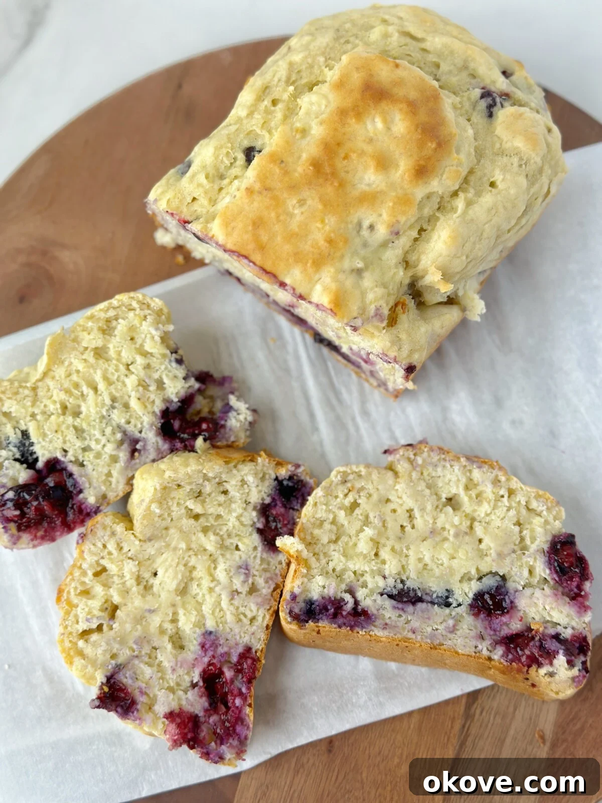 Berry Bliss Banana Bread 3 Slices of kid-friendly blueberry banana bread