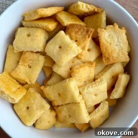 Homemade Cheez-Its in a white bowl