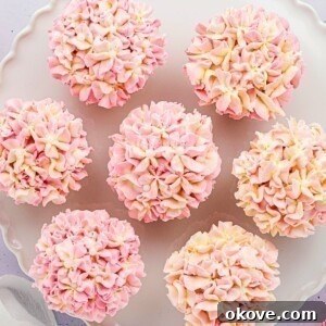Hydrangea cupcakes in pink and white.