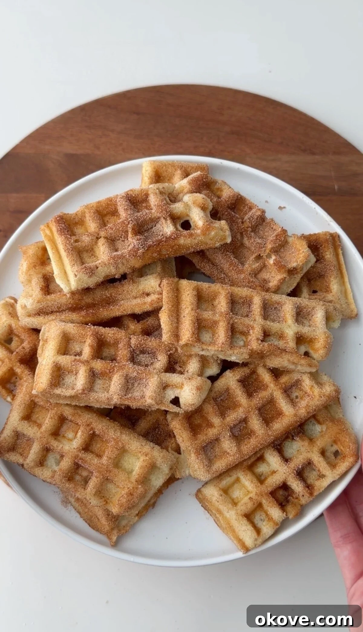 Banana churro waffles on a plate