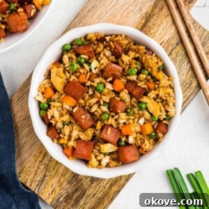 Spam fried rice in a bowl.