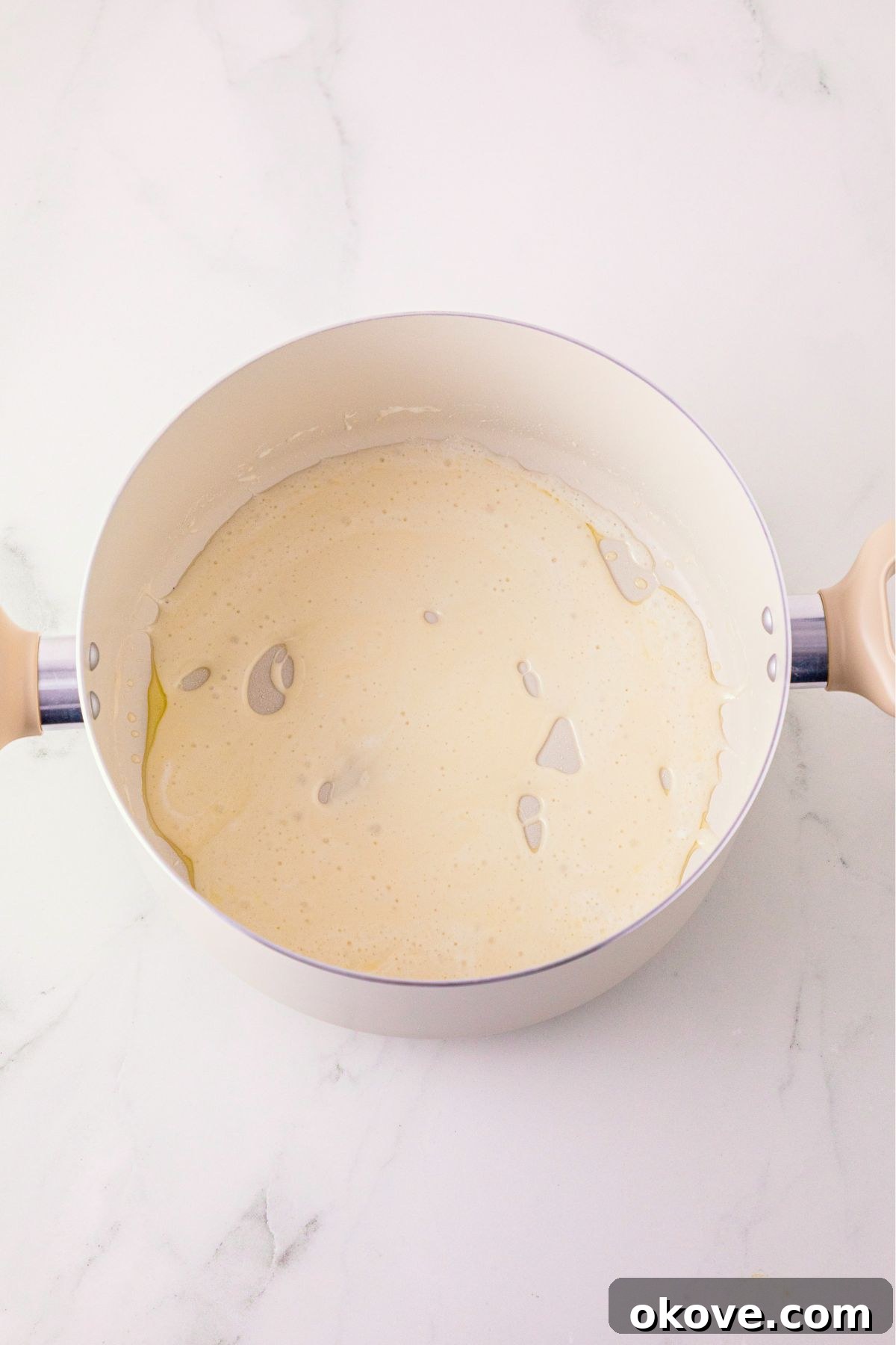 Melted marshmallows and butter in a large saucepan.